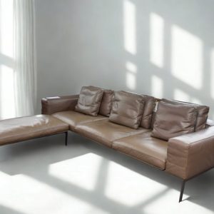 Flexform – Antonio Citterio – Canapé (2) – Lifesteel – Pelle naturelle – Lounge XL et ottomane – Occasion